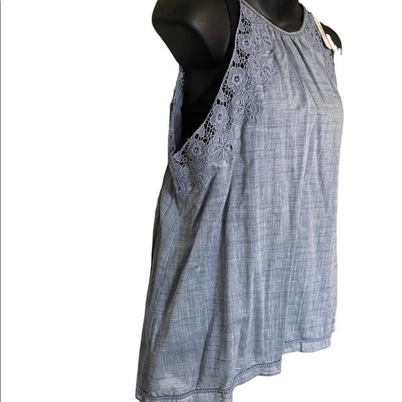 Max Studio Neiman Marcus Lace Adjustable High Low Halter Top | Gray | Medium - Picture 2 of 7